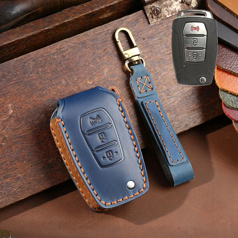 쌍용 렉스턴 코란도 C 티볼리용 진짜 가죽 자동차 키 케이스 커버 포브 쉘, 자동차 액세서리, 3 단추, 1 개