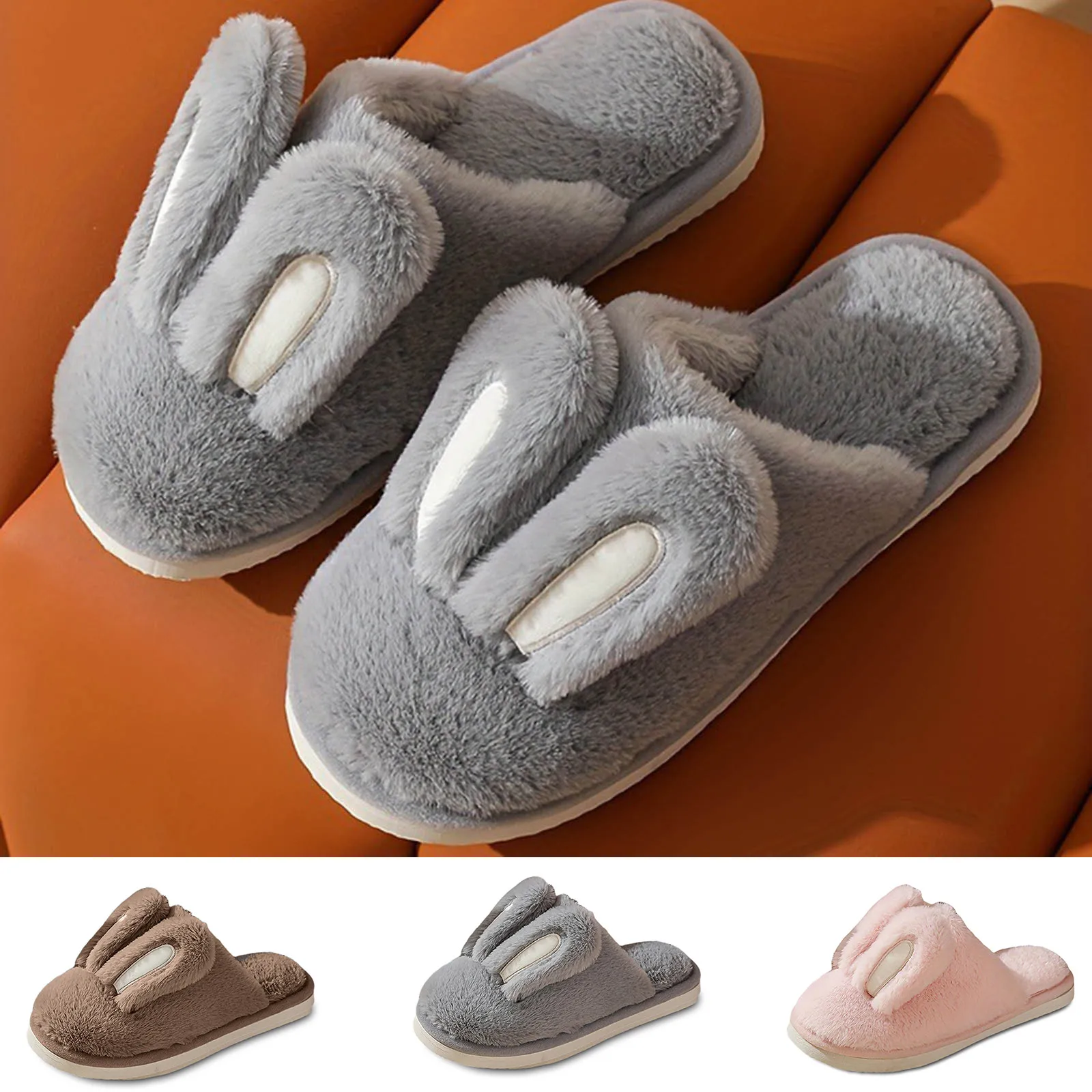 Women Cotton Slippers 2025 Winter Plush Cute Rabbit Comfortable Anti Slip Home Indoor Floor Warm Cartoon Funny Slippers Mujer