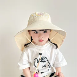 Summer Baby Sun Hat with Neck Flap UV Protection Strap Wide Brim Beach Hats Kids Bucket Hat Cap for Boys Girls Outdoor