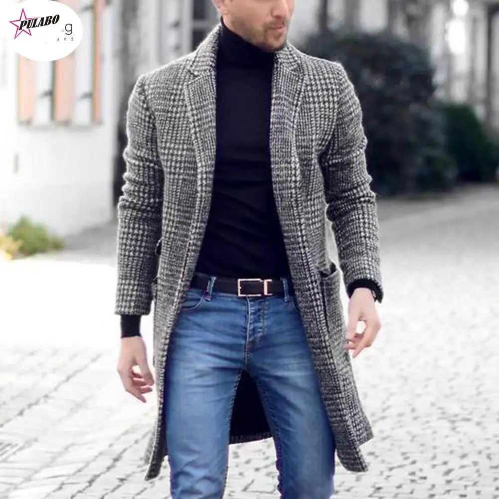 

PULABO High Qualityy2k Autumn and Winter Warm Men's Retro Fashion Boutique Single-breasted Coat Long Wool Coat Casual Business