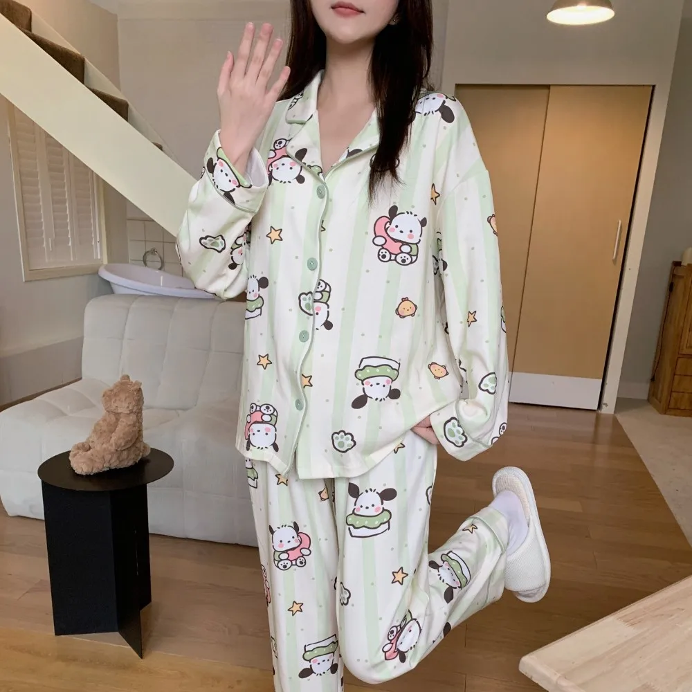 

Cartoon Sanrio Hello Kitty Pochacco Anime Ladies Pajamas Sweet Can Go Out Homewear Kawaii Loose Long-sleeved Pants Two-piece Set