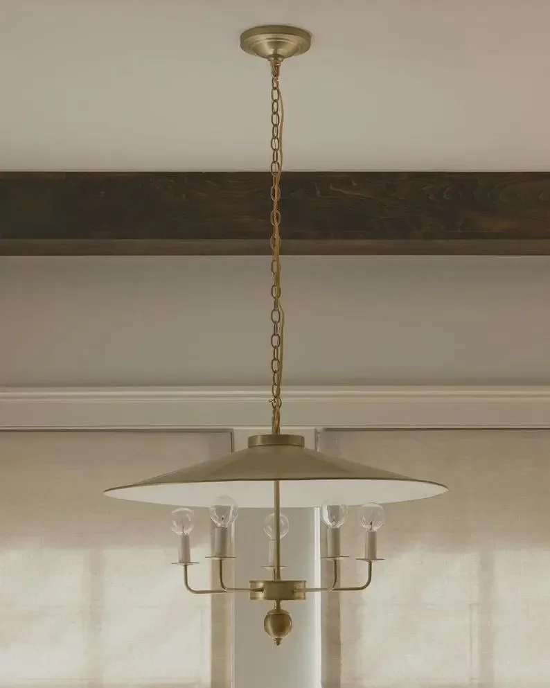 Elegant Modern Brass Chandelier 5 Lights Vintage Style Chandelier with Wide Cone Shade