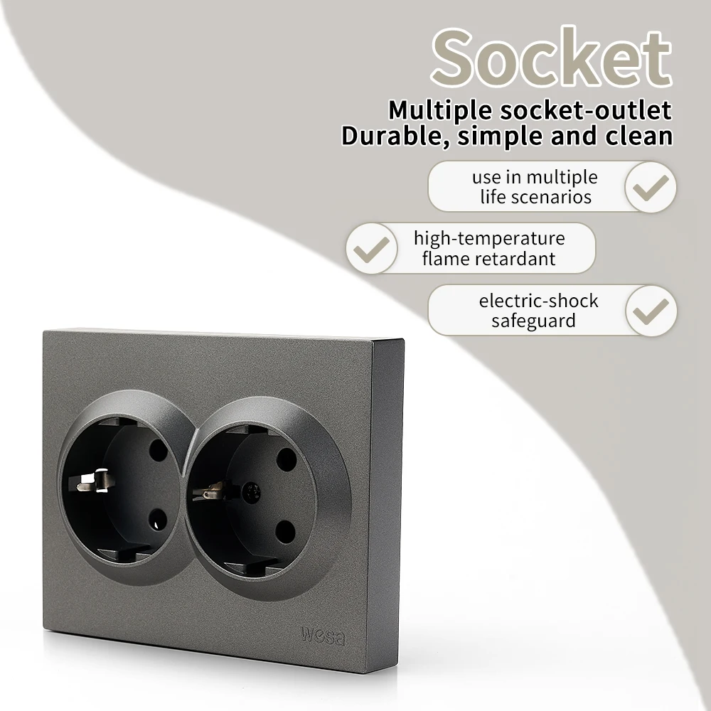 Grey Electrical Outlets With Ground Classic Paint Plastic Plugs Socket AC Power Sockets 250V EU Standard Flame Retardant Socket view 3