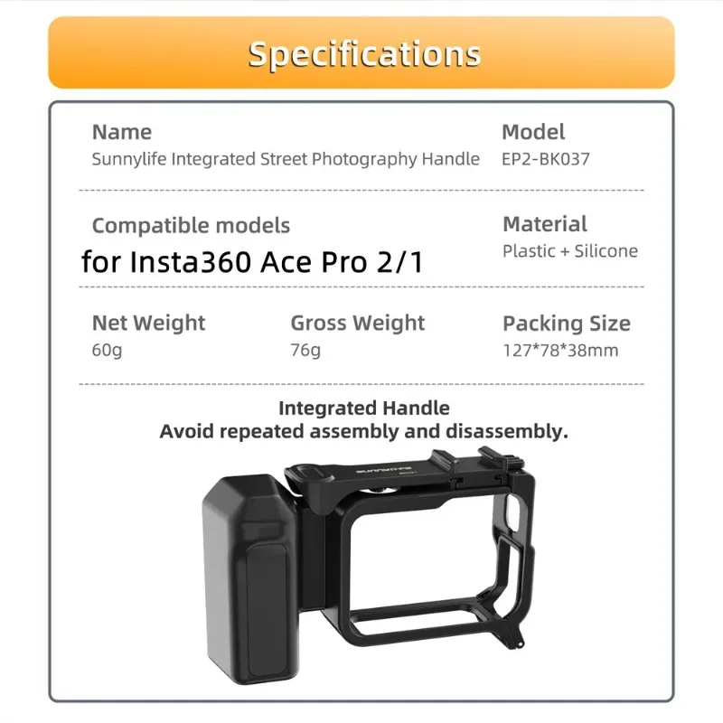 Sunnylife لـ Insta360 Ace Pro 2/1 مقبض تصوير الشوارع مدونة فيديو إطار قبضة سريع التحرير ملحق حماية ممتص للصدمات