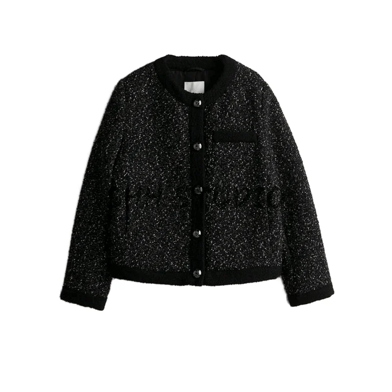 

Autumn New Arrival Women's round Ne Long Sve Texture ort Jaet Casual Sle Polyester Fiber Warmth Zipper Closure