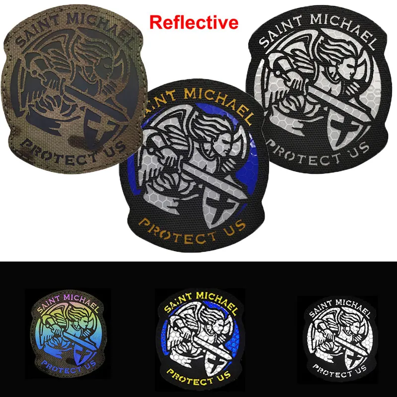 3D PVC Embroidered Armband Morale Stickers Saint Michael Uses Archangel Reflective Hook and Loop Patches, Tactical Badges