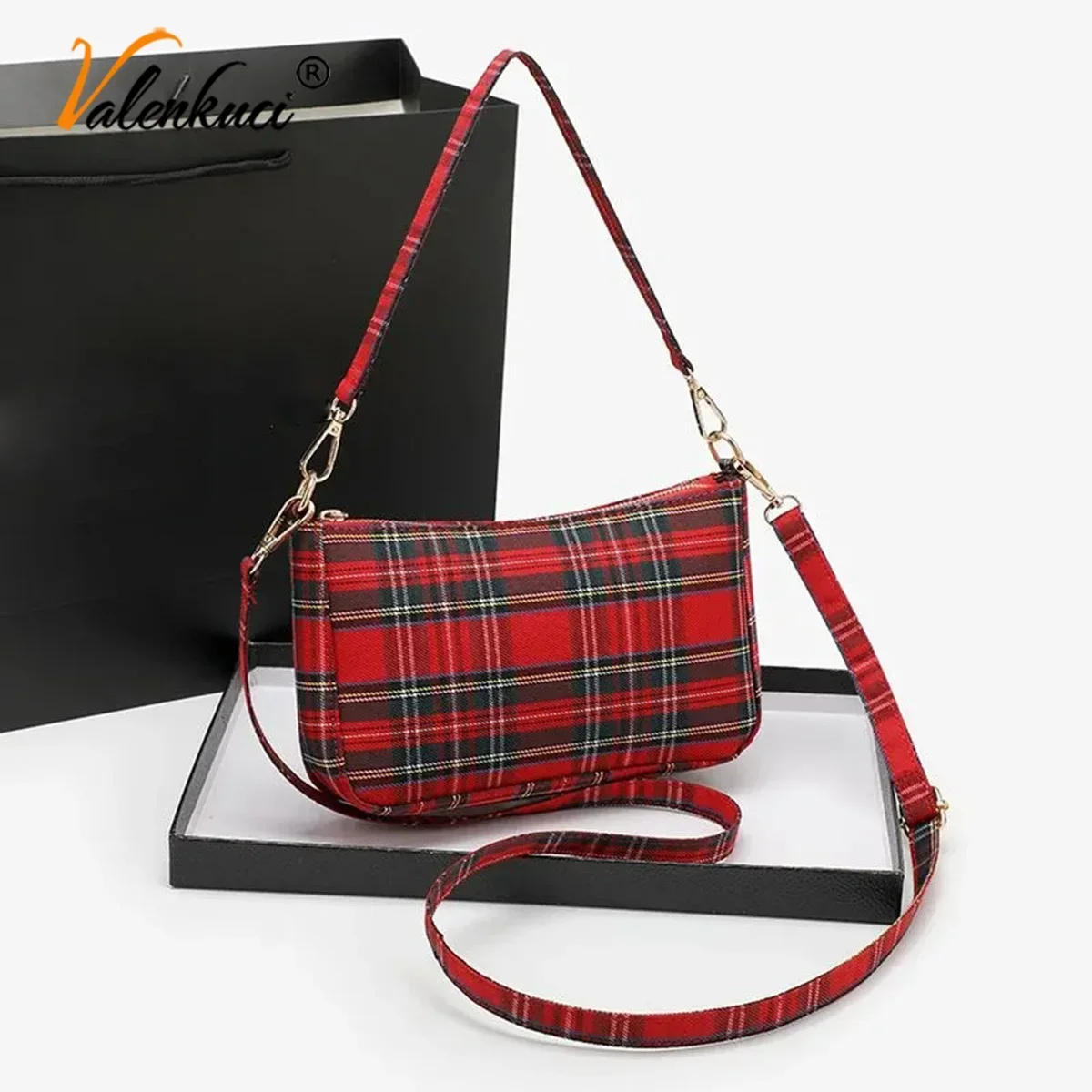 Fashion Vintage Retro Bags Designer Ladies Hand Bags French Plaid Red Bag Woman Elegant Small Women Shoulder Bags