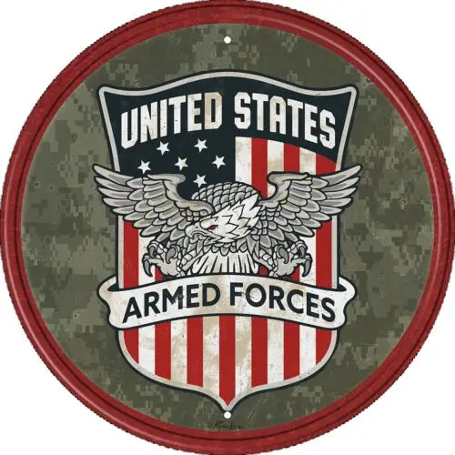 Armed Forces United States Military Semper Fi Round Wall Décor Metal Tin Sign