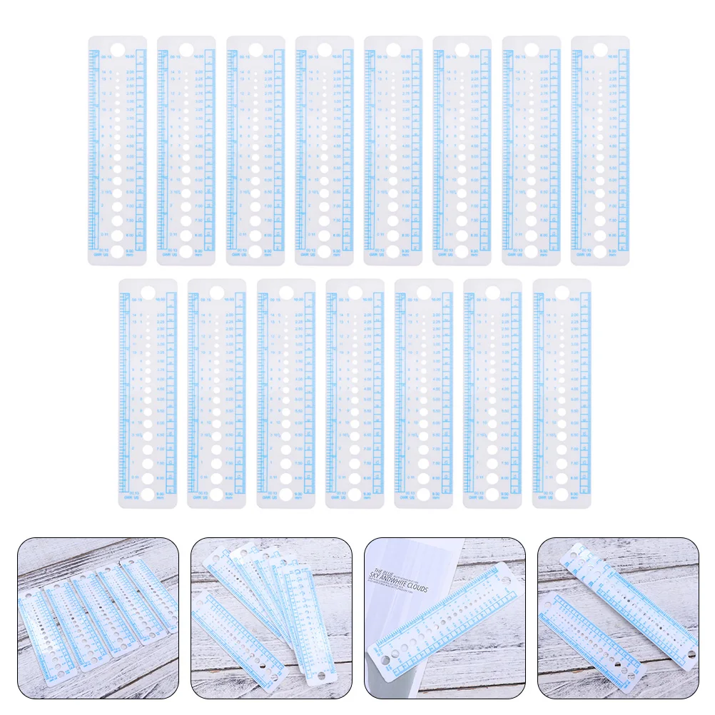15 Pcs Knitting Ruler Professional Needle Gauge Wear Resistant Portable Small Tools Plastic Measuring Accessories Household