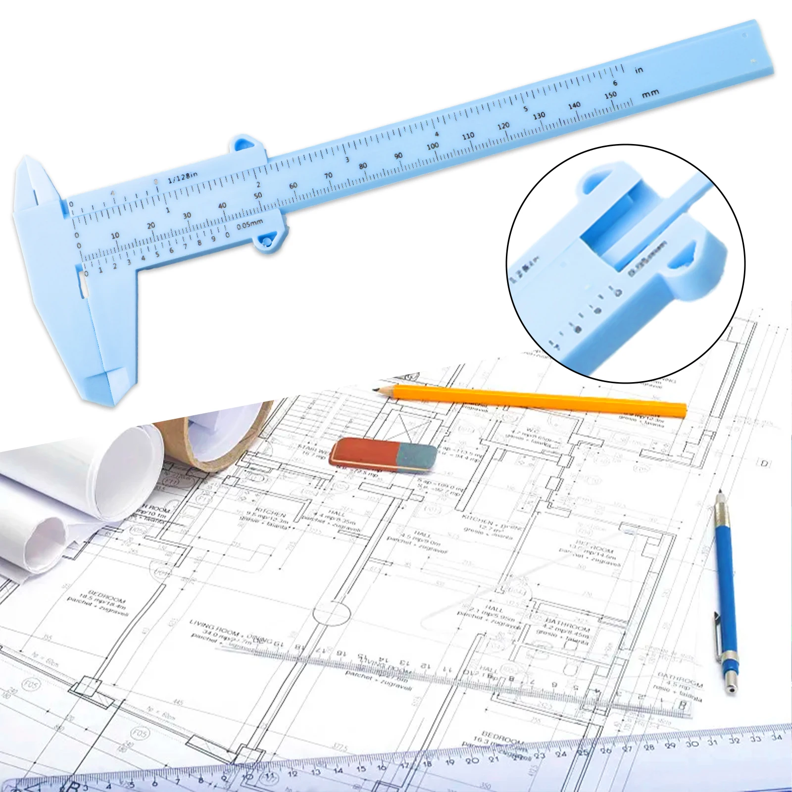 1Pc 0-150mm Vernier Calipers Plastic School Exhibition Gift Precision Measuring Instrument For Measuring Depth Height Diameter