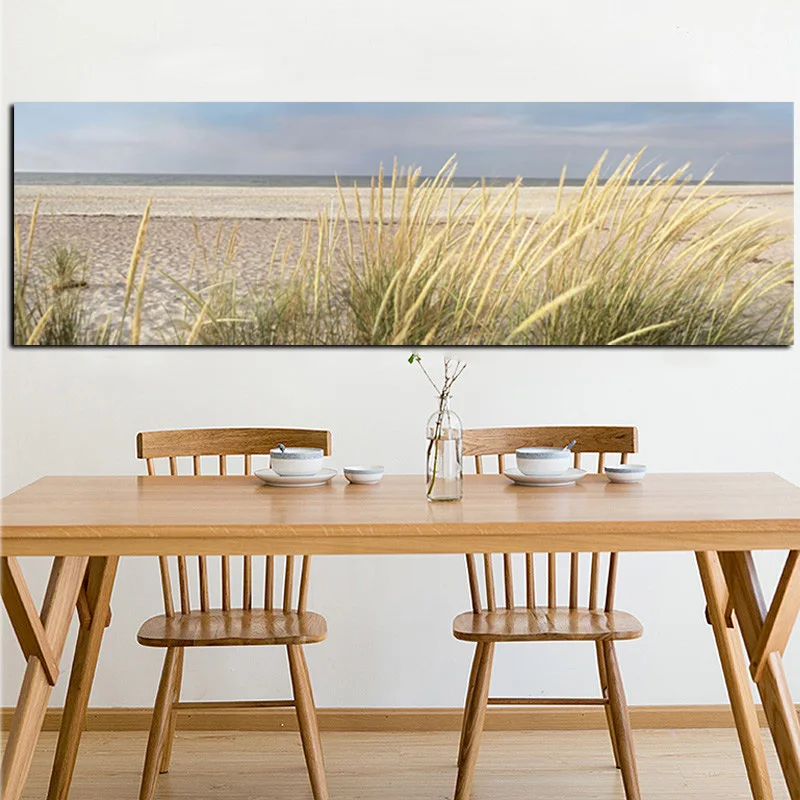 Wall Canvas Art Seascape Beach Landscape Painting Poster HD Print Sky Island Sand Dunes Tail Grass Wall Pictures For Living Room