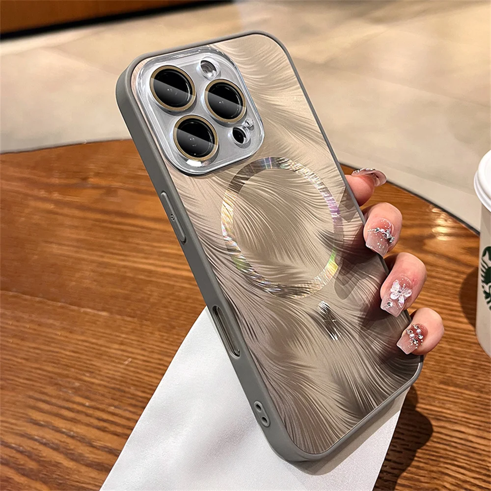 

Ослепительный магнитный чехол для телефона Magsafe с блестящим перьями для iPhone 16, 15, 14, 13, 12, Pro Max, защитная задняя крышка для камеры