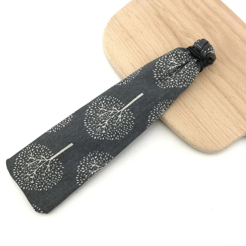 5pcs Portable Cutlery Bag Cloth Linen Tableware Knife Forks Spoon ContainerFish Striped Print JapanStyle Dinnerware BagForTravel