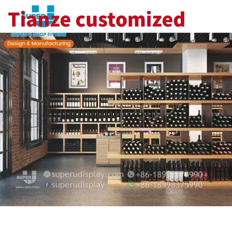 (Customized) Fashion Style Wine Display Shop Fitting Accessories Fixture New Red Wine Showroom Interior Decoration Des