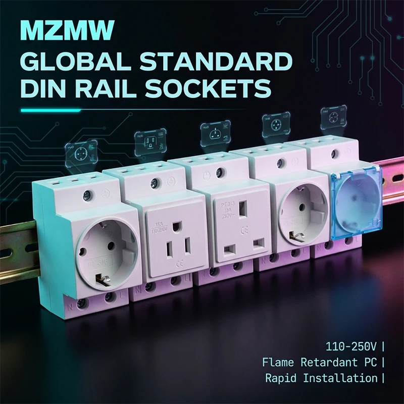 MZMW Din Rail Socket AC30 Power Modular Type Socket Plug EU US UK IT Standard 16A 250V Industrial Residential Adapter Connector