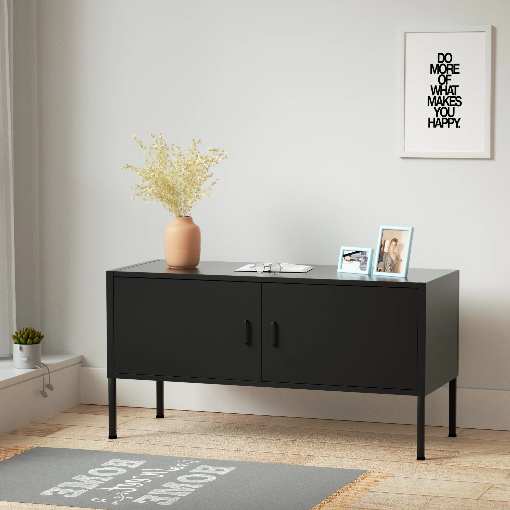 ！@Modern Black Metal TV Stand Cabinet Easy Assembly Tv Cabinet Living Room Furniture Steel Tv Table Stands Cabinet for Home