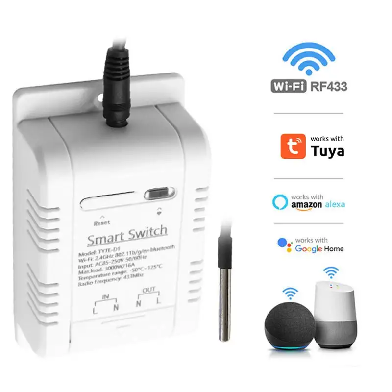 1 ~ 10 Stuks Real-Time Monitor Wifi Ds18b20 Temperatuursensor Waterdichte Temperatuurschakelaar Tuya Smart Rf433 Intelligente Thermostaat