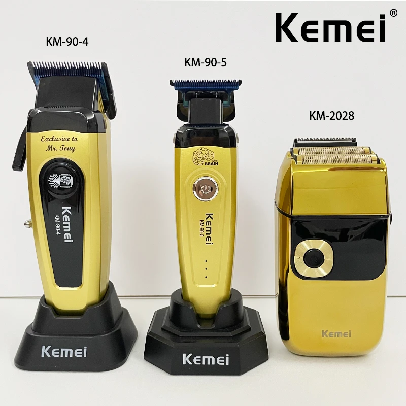 Kemei Rechargeable Hair Clippers Professional Hair Trimmer Barber Trimmer Men's Electric Shaver KM-90-4 KM-90-5 KM-2028 Gold Kit