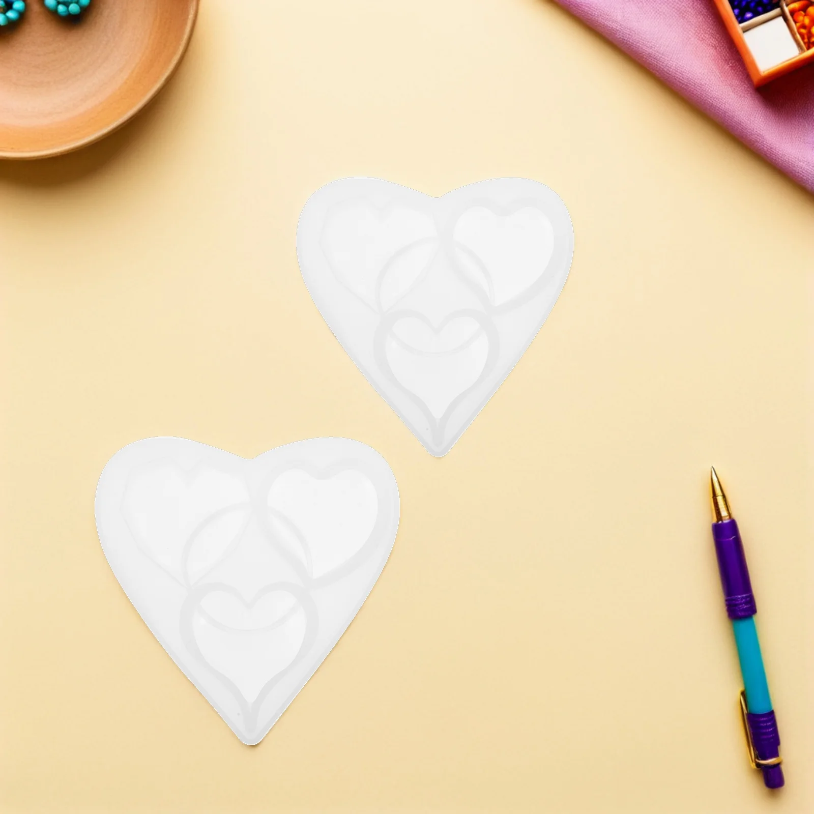 2Pcs Heart Silicone Molds Love Shape Epoxy Resin Craft DIY Valentine Soap Making Reusable High Temp Tolerance