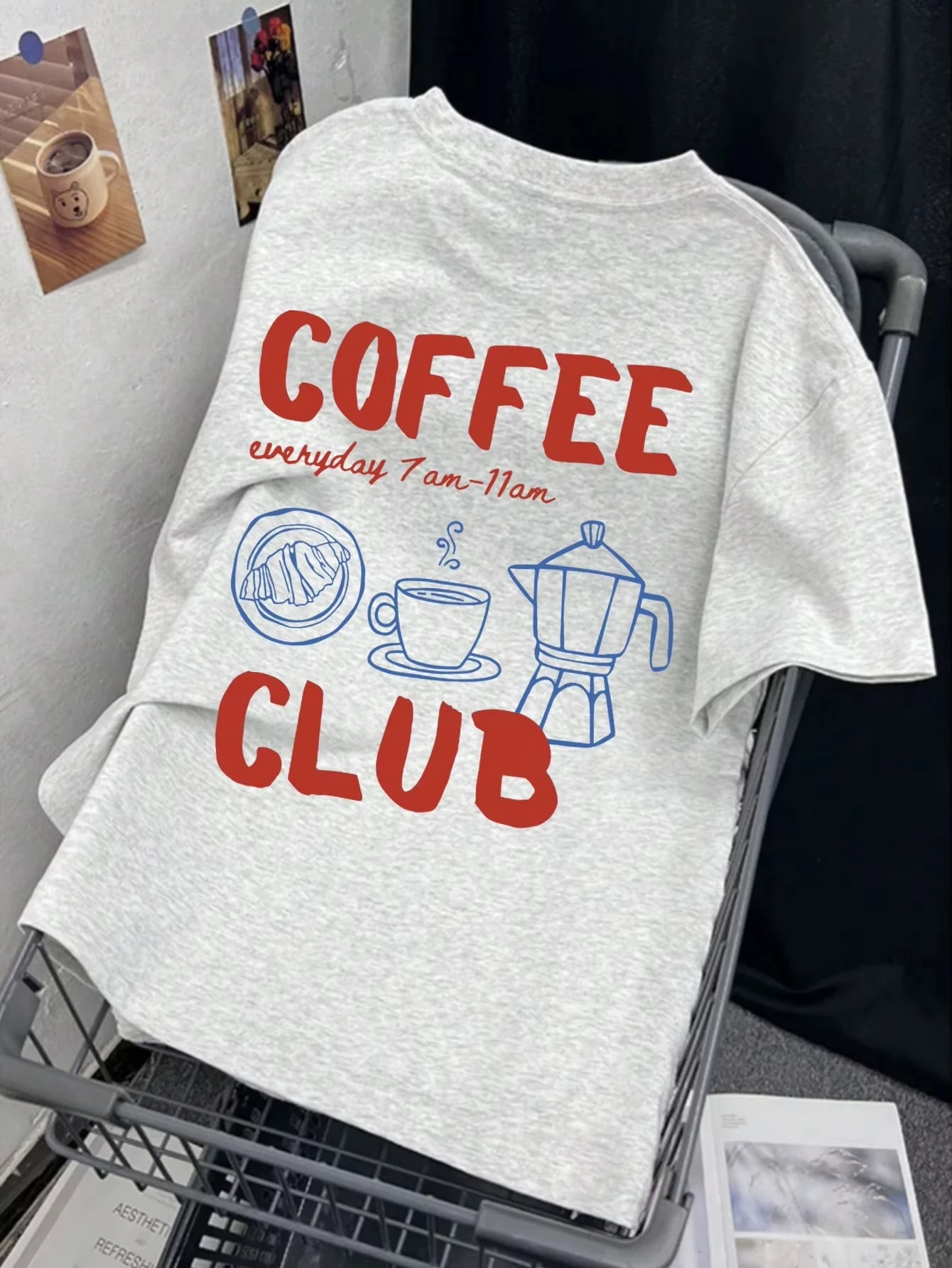 Women's men Casual Round Neck Short Sleeve Coffee English Print T-Shirt, Minimalist Design, Versatile Daily Wear