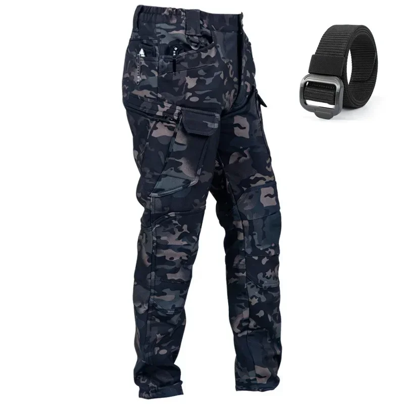 

2024 Gift Belt Men's Winter Multi Pocket Waterproof and Warm Soft Shell Wool Velvet Windproof Outdoor Work Casual Long Pants