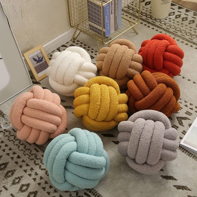 Hand-woven Knotted Ball Pillow Lamb Velvet Roll Pillow Sofa Living Room Household Cushion