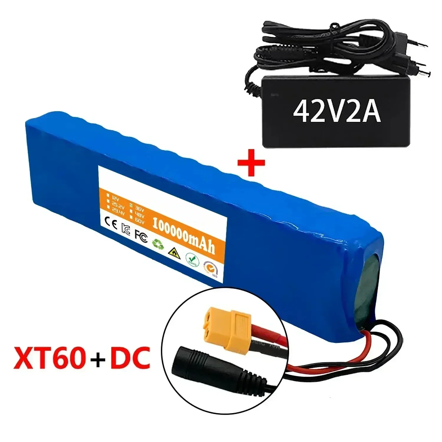 36V 100Ah 18650 Oplaadbare Lithium Batterij 10S3P 1000W met BMS voor Fiets Scooter Batterij + Oplader
