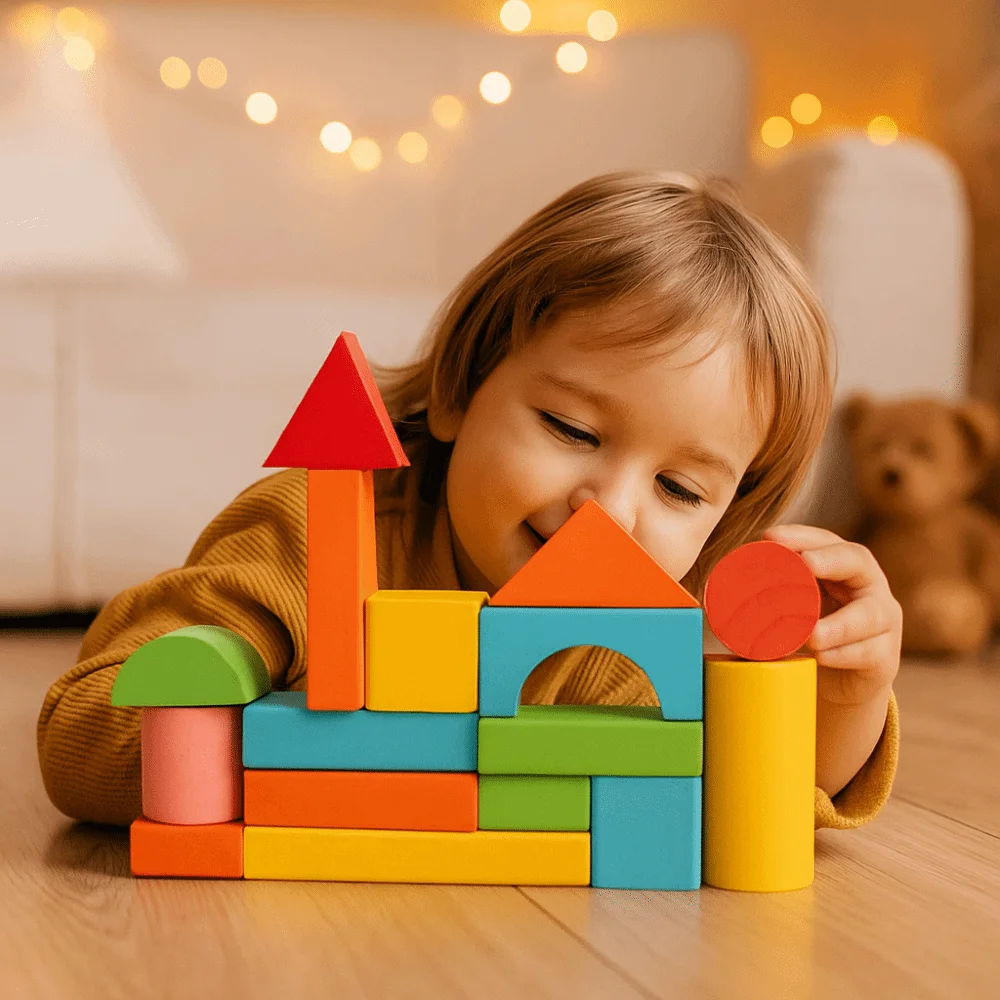 40 TEILE/SATZ Bunte Holzbausteine aus Holz mit Aufbewahrungstasche Stapelblöcke Lernen Sensorisches 3D-Entwicklungsspielzeug