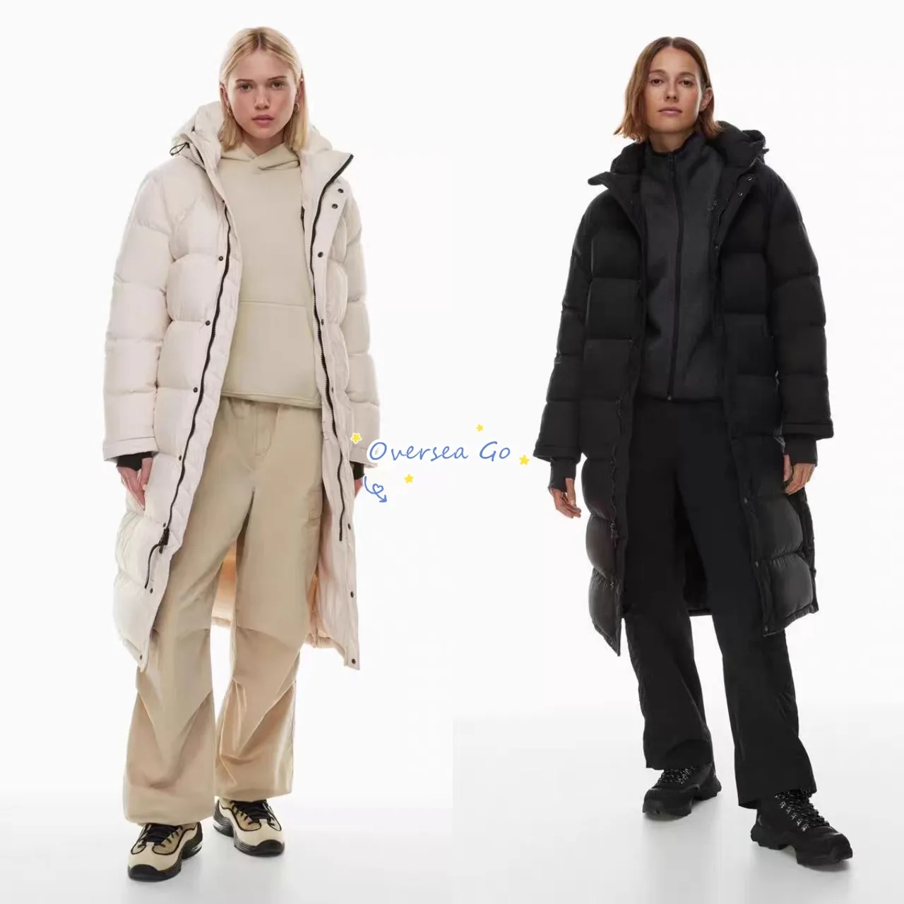 

Aritzia TNA White Goose down Long Puffer Jaet Bread Coat Warmth Windproof ex Straight Cut Zipper Closure Nylon Fabric