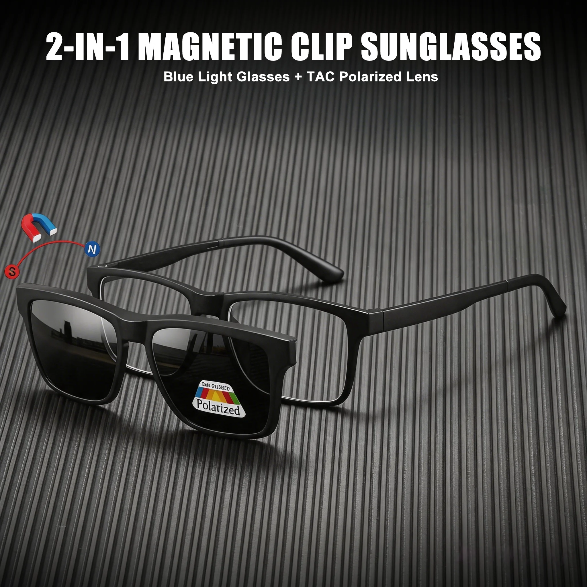 Premium 2-in-1 Magnetische Polarisierte Sonnenbrille Quadratischer Optischer Rahmen Anti-UV400 Blaulichtfilter-Brille