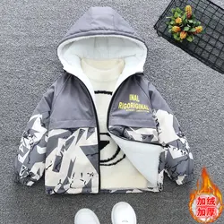 2 3 4 5 6 7 8 Years Baby Boys Coat Plus Velvet Warm Autumn Winter Kids Jacket Windbreaker Hooded Children's Outerwear Clothing