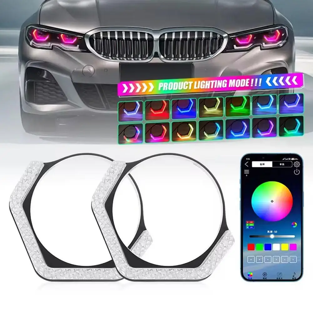 

2 шт. 3-дюймовый 5D RGB светодиодный ангельские глазки Halo кольца аксессуары для фар прямоугольные автомобильные чехлы DRL U1J5