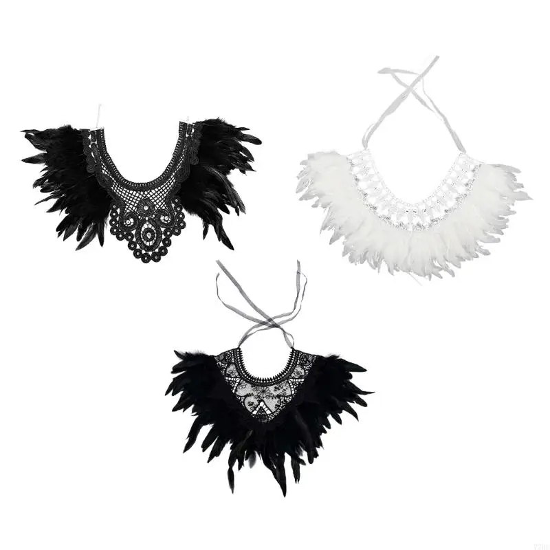 

77HE уникальный черно-белый чехол с перьями в готическом стиле, красивая шаль для косплея, накидка для любителей костюмов и