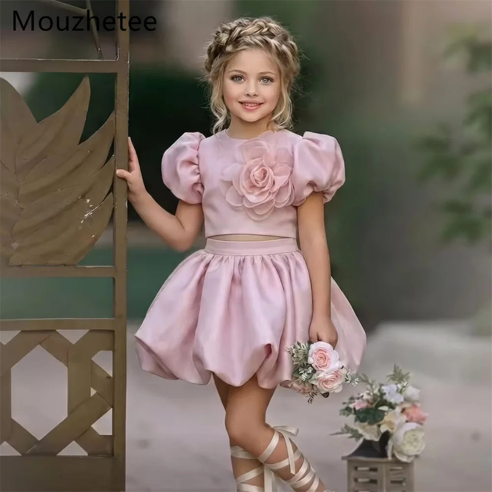 

Mouzhetee A-Line O-Neck Pink 3D Flower Birthday Dresses Wedding Party Dress for Kids Flowers Girls Prom Gowns Customized 2026