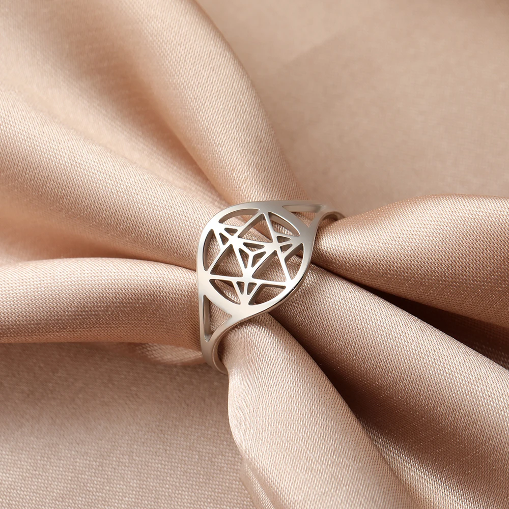 Dawapara Merkaba Star Ring Sacred Geometry Wedding Band Mystical Symbol Protection Amulet Stainless Steel Spiritual Jewelry