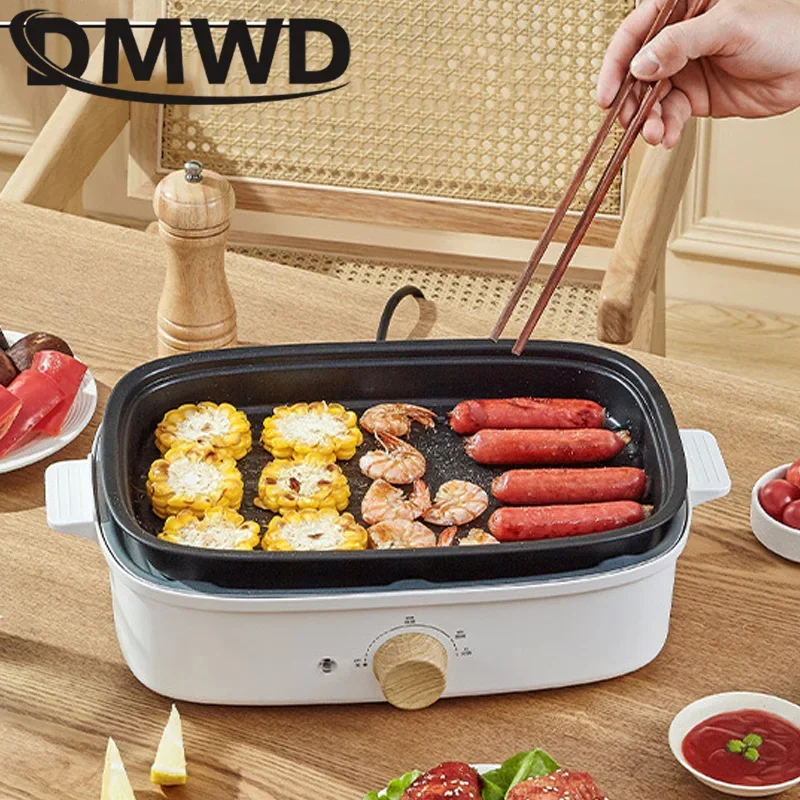 Split Electric Multifunction Cooker BBQ Barbecue Oven Grill Plate Non-stick Hot Pot Steak Frying Pan Food Noodle Cooking Skillet