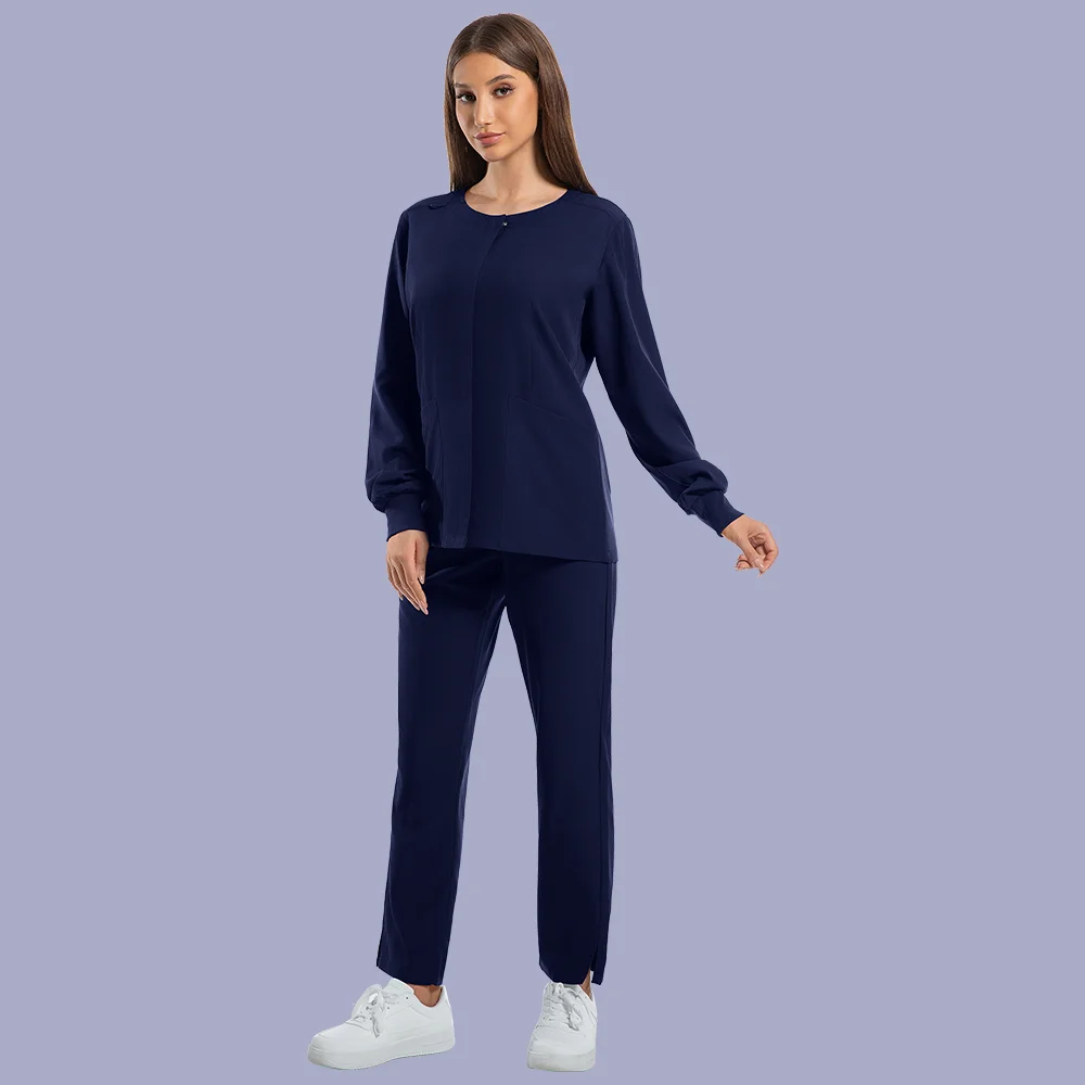 Medical Uniforms Round Neck Nurse Scurbs Jacket Set Women Hospital Doctor Workwear Oral Dental Surgery Work Uniform Long Sleeve