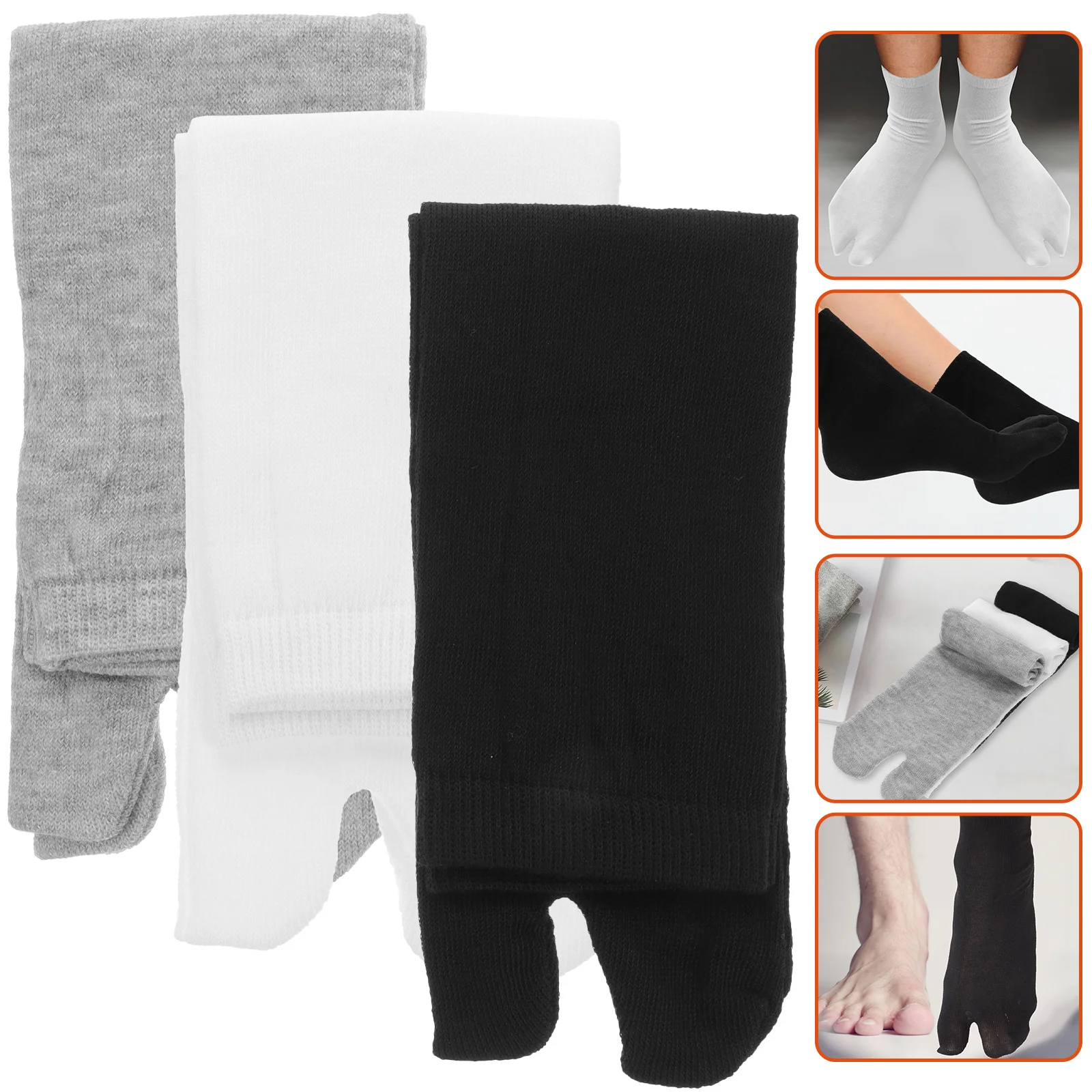 

3 Pairs Women Slippers Mens Polyester Cotton Tabi Toe Mens Toe Socks Elastic Girl Miss Men's