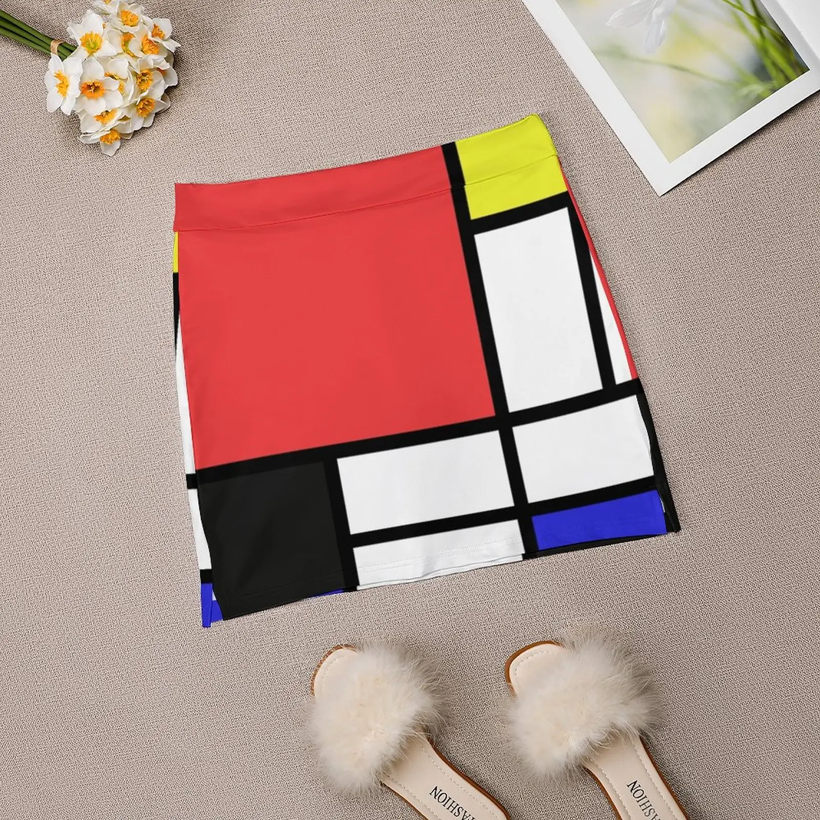 Mondrian 여성용 포켓 스포츠 스커트, 한국 스타일 스커트, 4Xl 스커트, 오일 아크릴 팝 아트, 블랙 앤 화이트, 패션