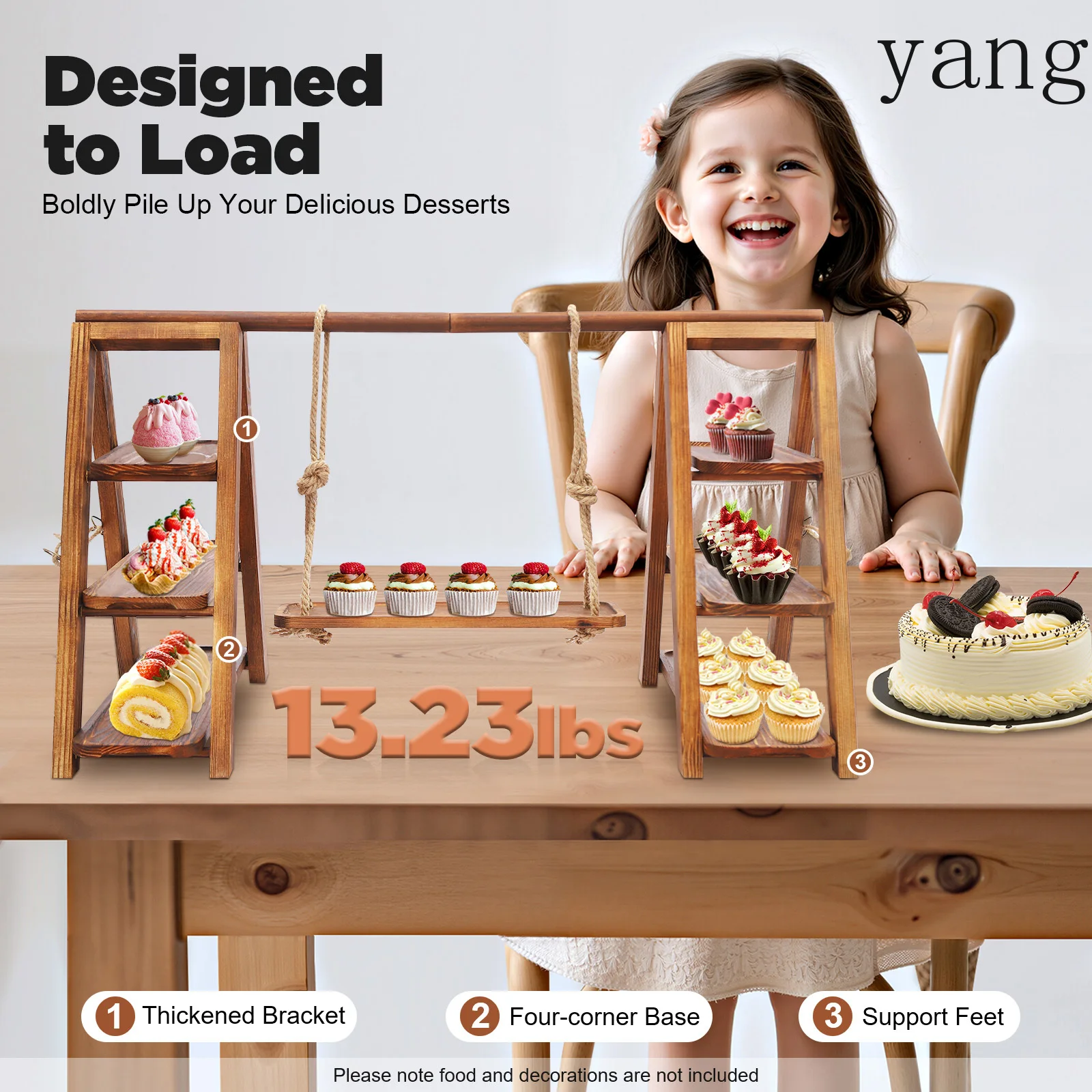 Wooden Dessert Stand, Multiple Levels Large Capacity Solid Wood Dessert Display Stand，Decoration For Weddings,Birthday，Parties