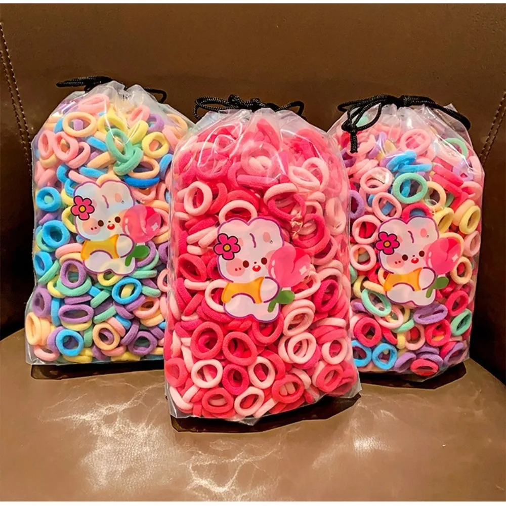 100pcs Brown Black Children\'s Headband Set Korean Finger Hair Tie Candy Color Hair Rope Cute MIni Ponytail Holder Hair Ring