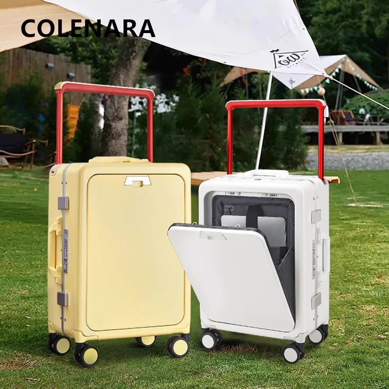 COLENARA Rolling Luggage Front Opening Laptop Boarding Case 24 Inch Aluminum Frame Trolley Case 20 