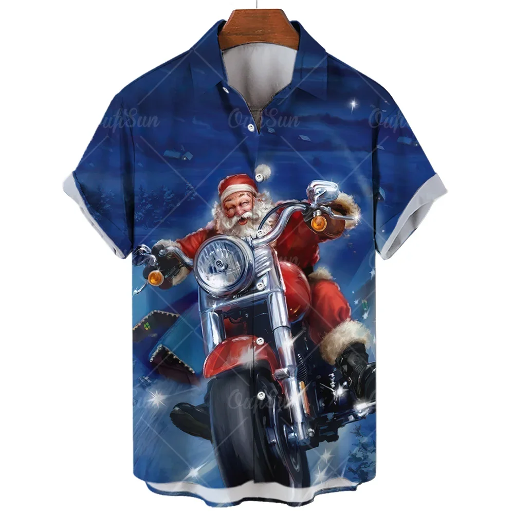 Camisa de Natal masculina e feminina de manga curta Papai Noel gráfico 3D, tops de hip hop, roupas havaianas extragrandes, verão, novo