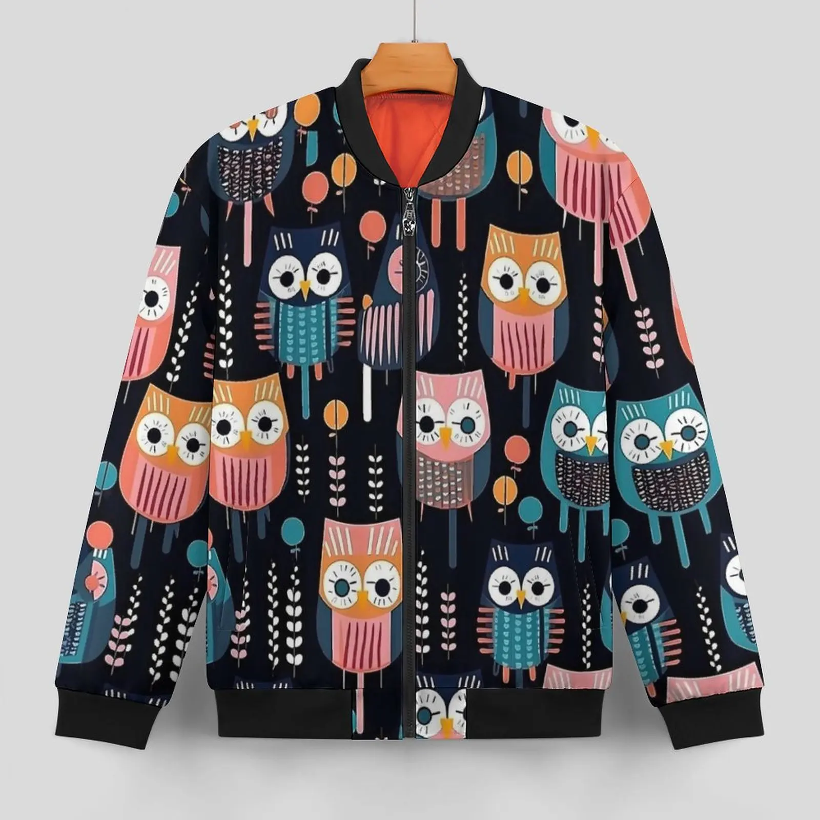 Geometric Bold Owl Jackets Man Colorful Animal Autumn Coats Aesthetic Hooded Casual Windbreak Graphic Outerwear Jacket Plus Size