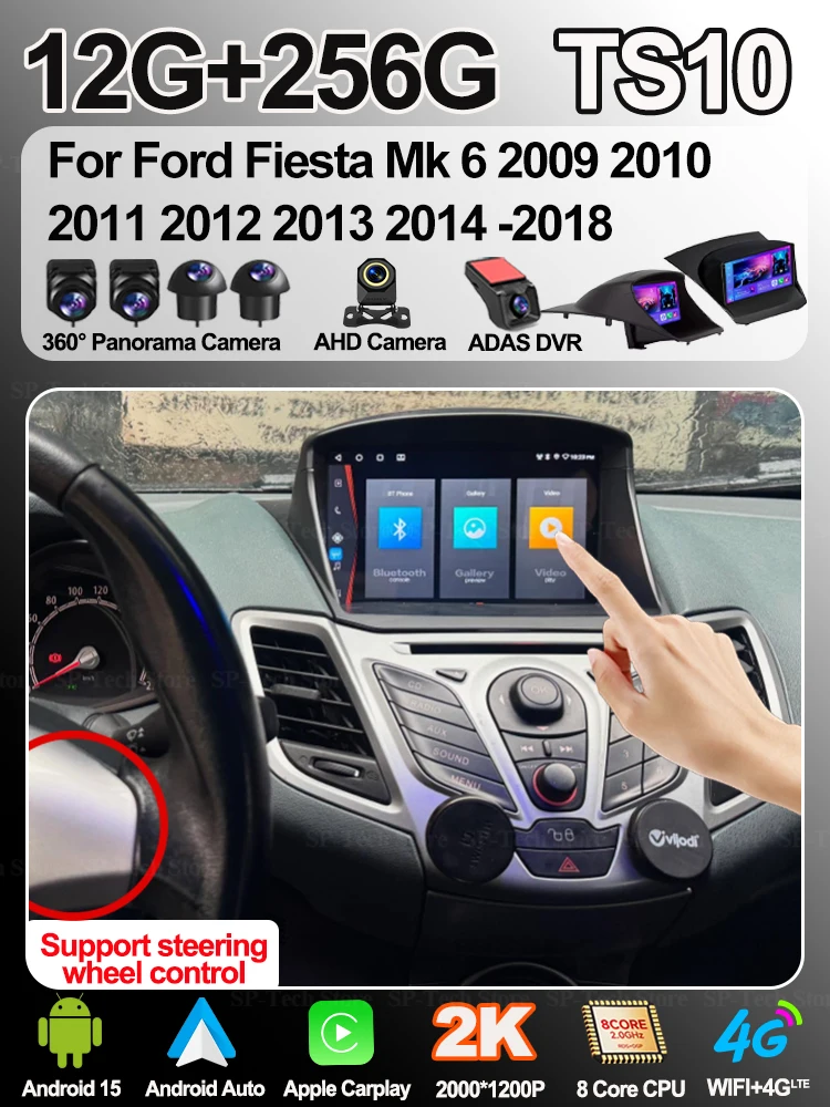 Auto radio Carplay Android 16 voor Ford Fiesta Mk 6 2009 2010 2011 2012 2013 2014 -2018 Radio Multimedia Videospeler Scherm GPS - afbeelding 2
