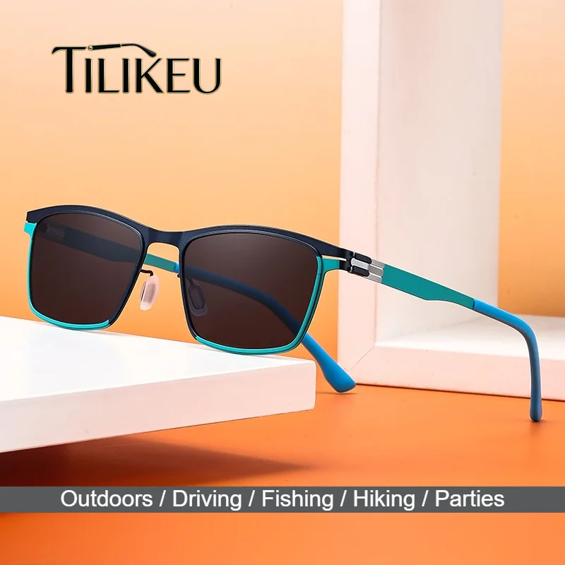 Ultra Thin Light Steel German Retro Square Sunglasses Men Luxury Designer Polarized Screwless Sunglasses UV400 Outdoor Driving