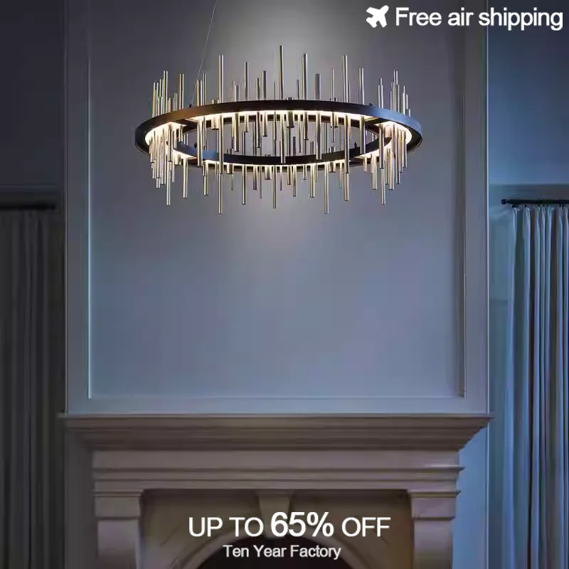 

Modern Luxury LED Chandelier with Black Round Stainless Steel Design for Home Interior Foyer Ceiling Hanging Adjustable Decorati