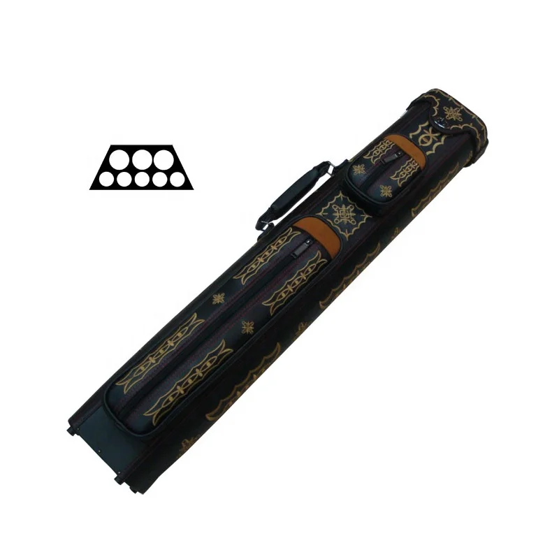 Premium Golden Embroidery Black Color  3B5S Leather 1/2 Billiard Pool Cue Standing Case Box Bag 8 Holes