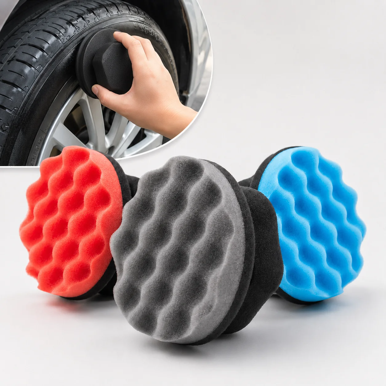 Car Tire Shine Dressing Applicator Hex Grip High Density Foam Sponge Reusable Washable Pad for Wax Polishing Auto Detailing Tool
