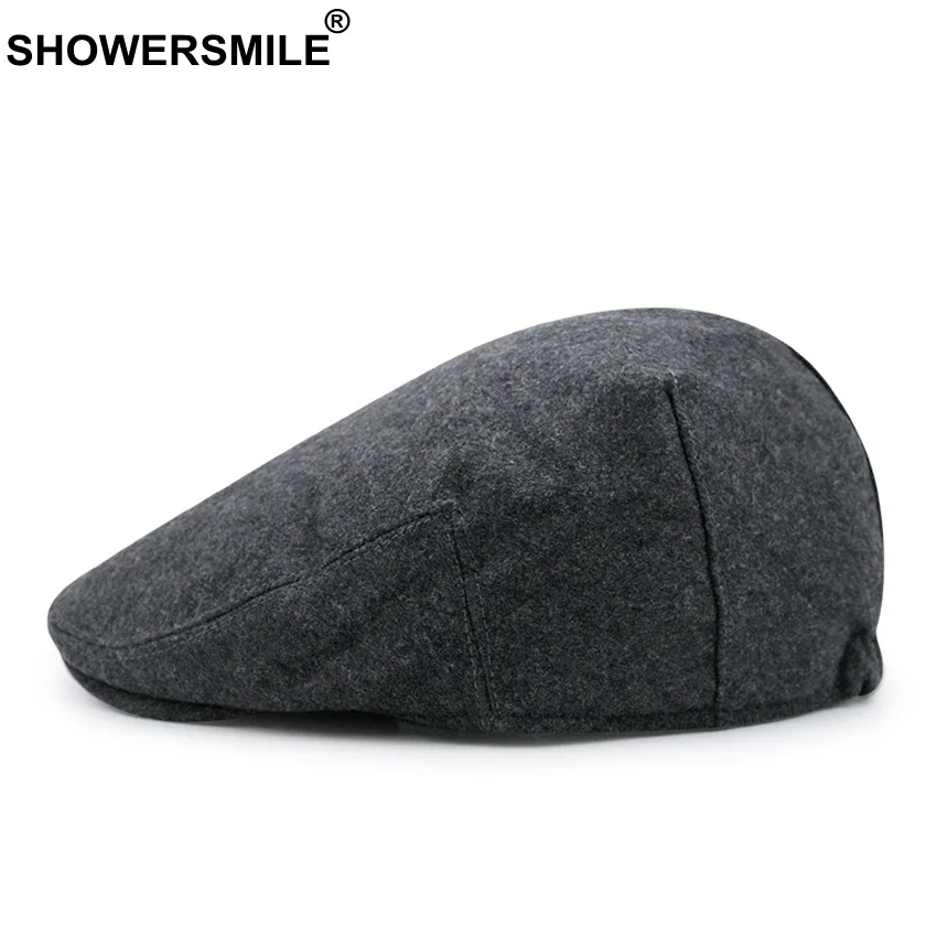 

SHOWERSMILE Winter Beret Cap Man Mixed Wool Beret Hats Men Autumn Thick Warm Fitted Hats Vintage Classic Duckbill Ivy Flat Cap